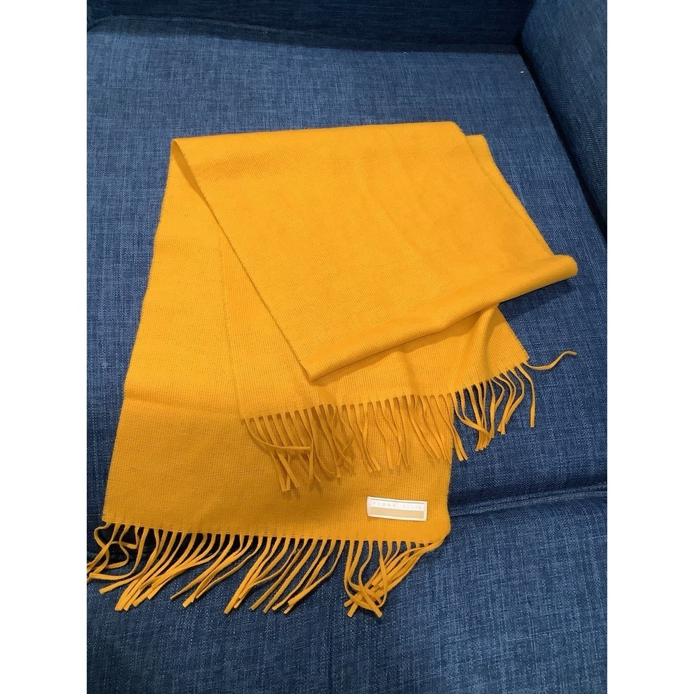 Perry Ellis ~ fringe fringed Yellow  Wool Scarf 11" x 46" Made in Germany EUC